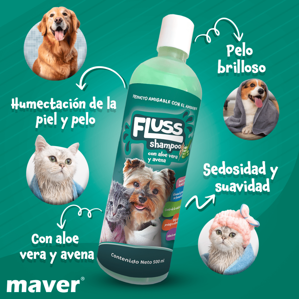 Imagen de Fluss Aloe y Avena mostrando los beneficios en las macotas