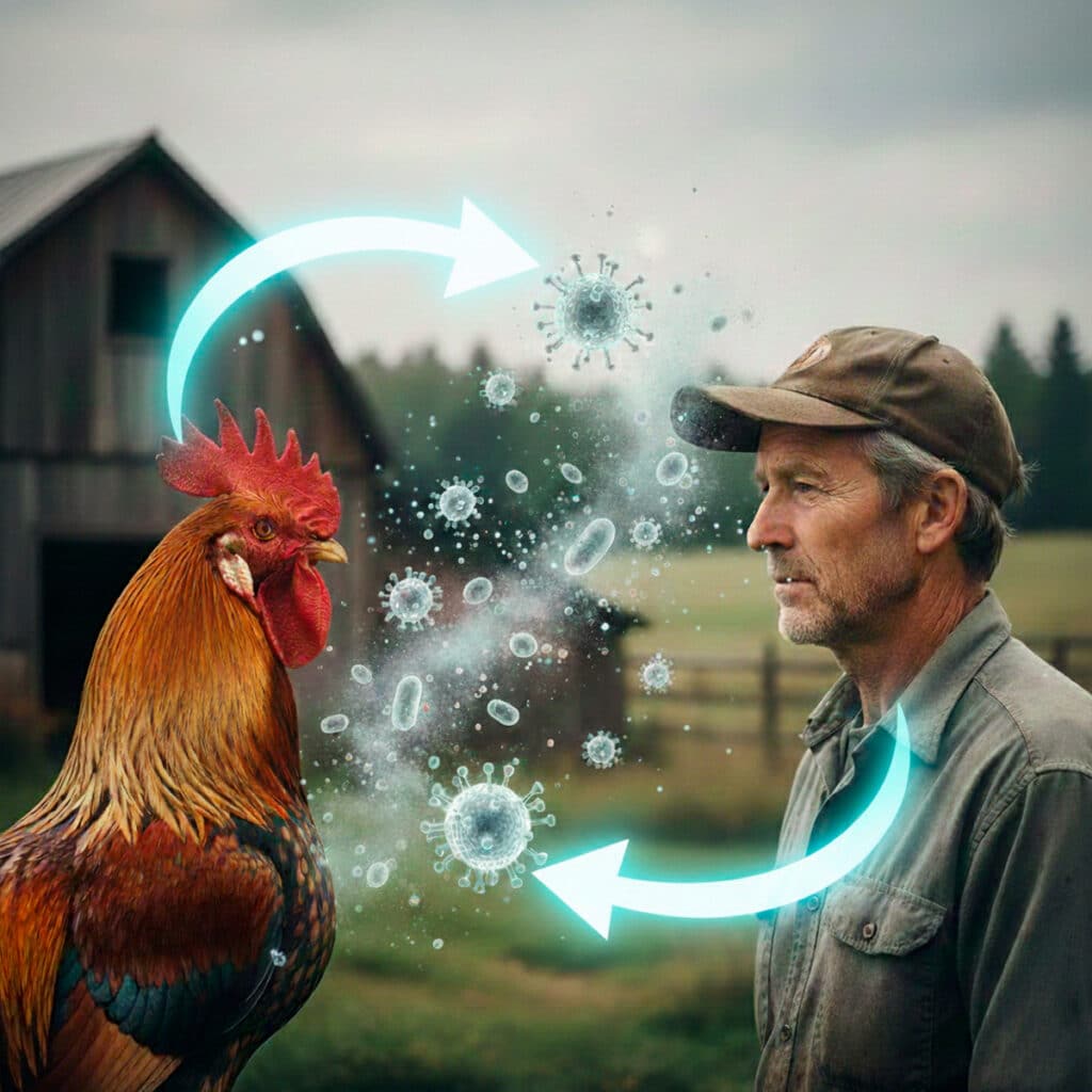 Representación de zoonosis en las enfermedades de gallos a humanos